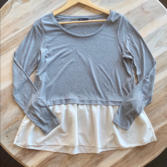 GAP Tops - Gap Grey and Cream Peplum Shirt